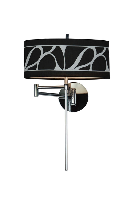 Mantra Manhattan Wall Light 1 Light E14 Swing Arm, Polished Chrome/Frosted Glass with Black Patterned Shade