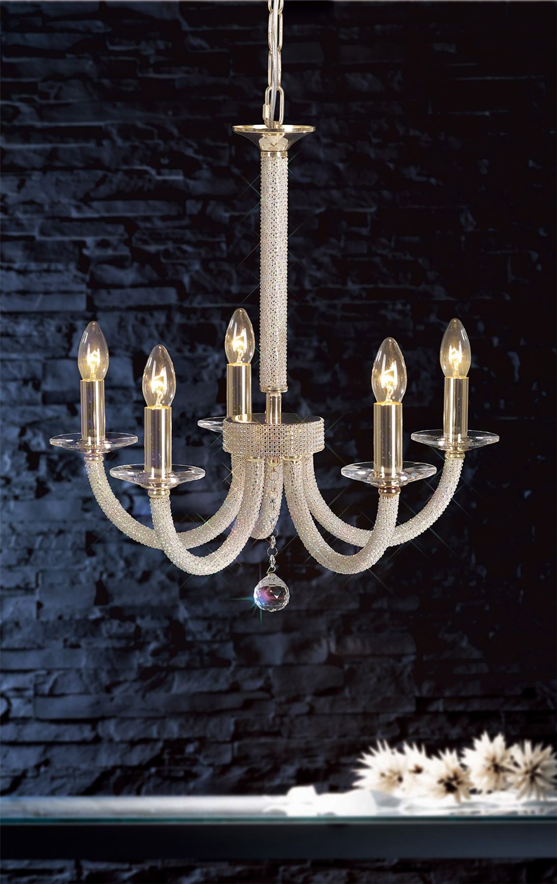 Diyas Elena  5 Light E14 Gold/Crystal Ceiling Pendant Light Fitting