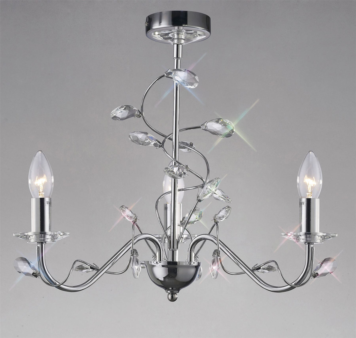Diyas Willow 50cm  WITHOUT SHADE 3 Light E14 Polished Chrome/Crystal Ceiling Pendant Light Fitting