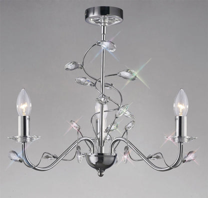 Diyas Willow 50cm  WITHOUT SHADE 3 Light E14 Polished Chrome/Crystal Ceiling Pendant Light Fitting