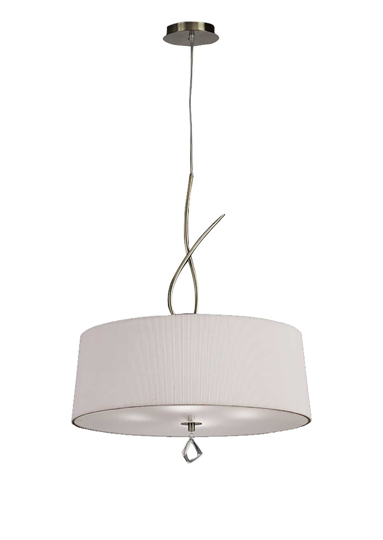 Mantra Mara 55cm Pendant 4 Light E27 Round, Antique Brass with Ivory White Shade
