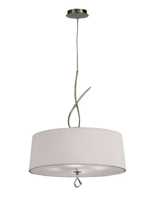 Mantra Mara 55cm Pendant 4 Light E27 Round, Antique Brass with Ivory White Shade