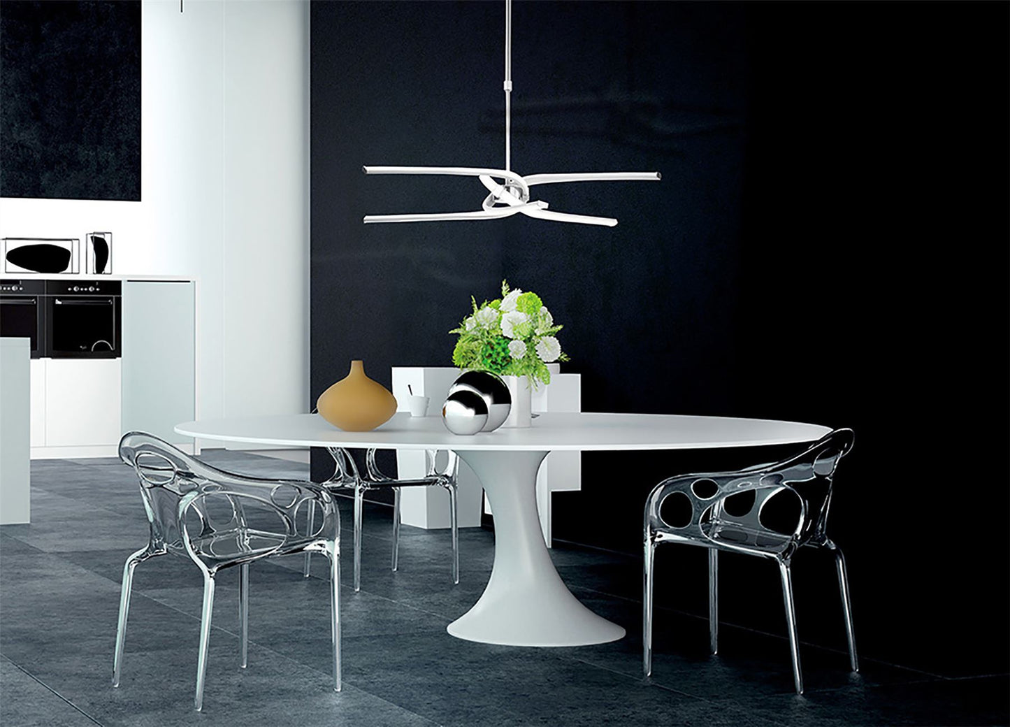 Mantra M4991 Knot Telescopic\Semi Ceiling 45W LED Curved Arms 3000K, 3150lm, Silver/Frosted Acrylic/Polished Chrome, 3yrs Warranty - M4991 Ceiling