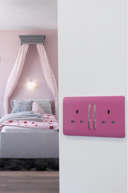 Trendi 2 Gang Artistic Modern Glossy 13 Amp Switched Tactile Plug Socket Pink (5 Pack)