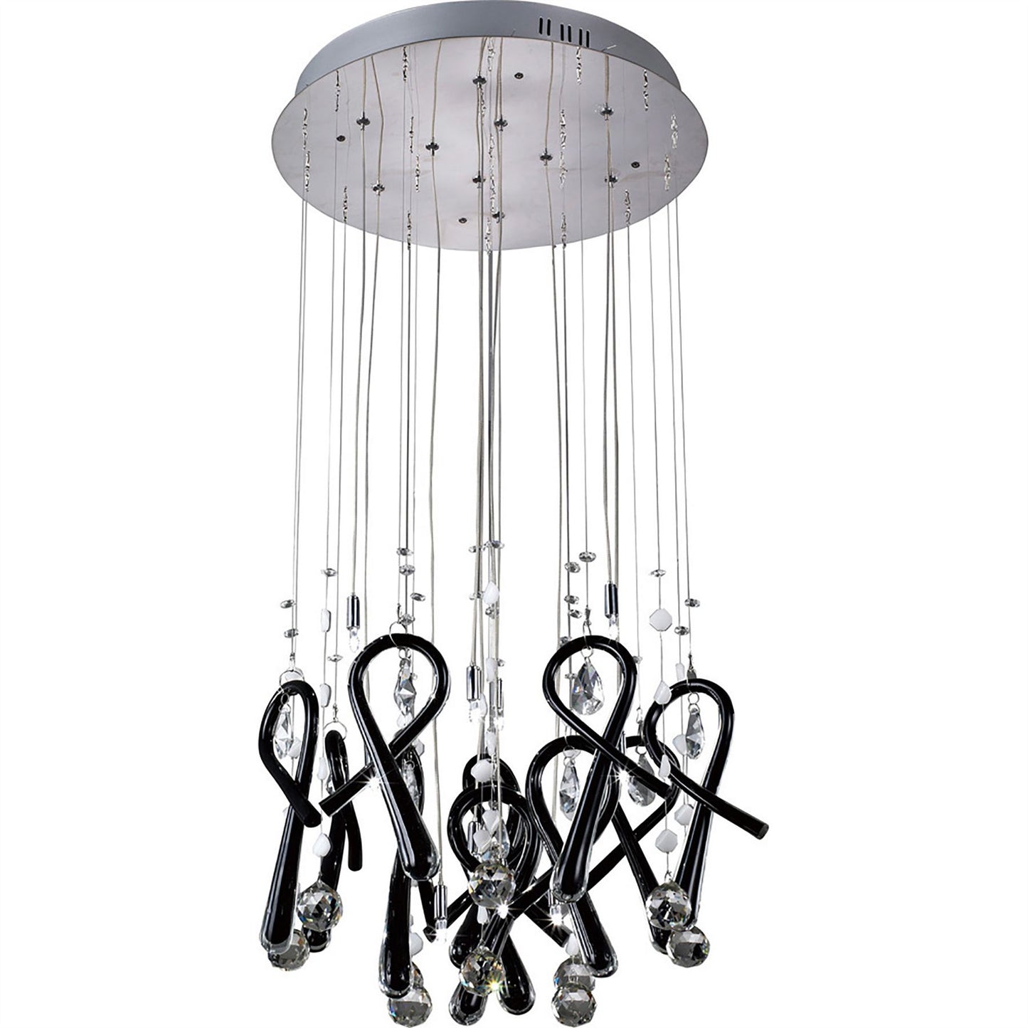 Diyas Class 45cm  Round 10 Light G4 Polished Chrome/Black Glass/Crystal, NOT LED/CFL Compatible Ceiling Pendant Light Fitting