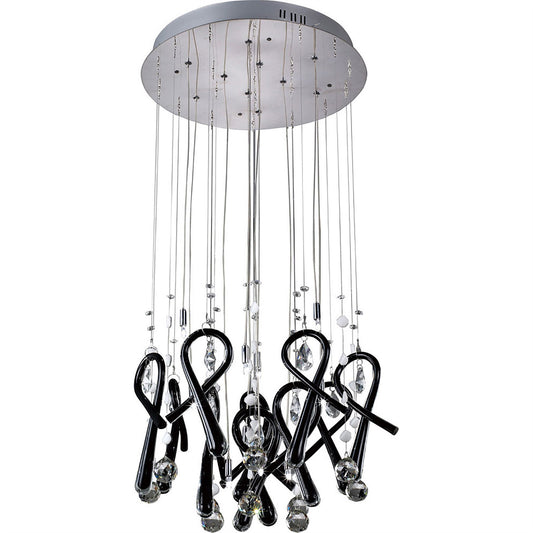Diyas Class 45cm  Round 10 Light G4 Polished Chrome/Black Glass/Crystal, NOT LED/CFL Compatible Ceiling Pendant Light Fitting