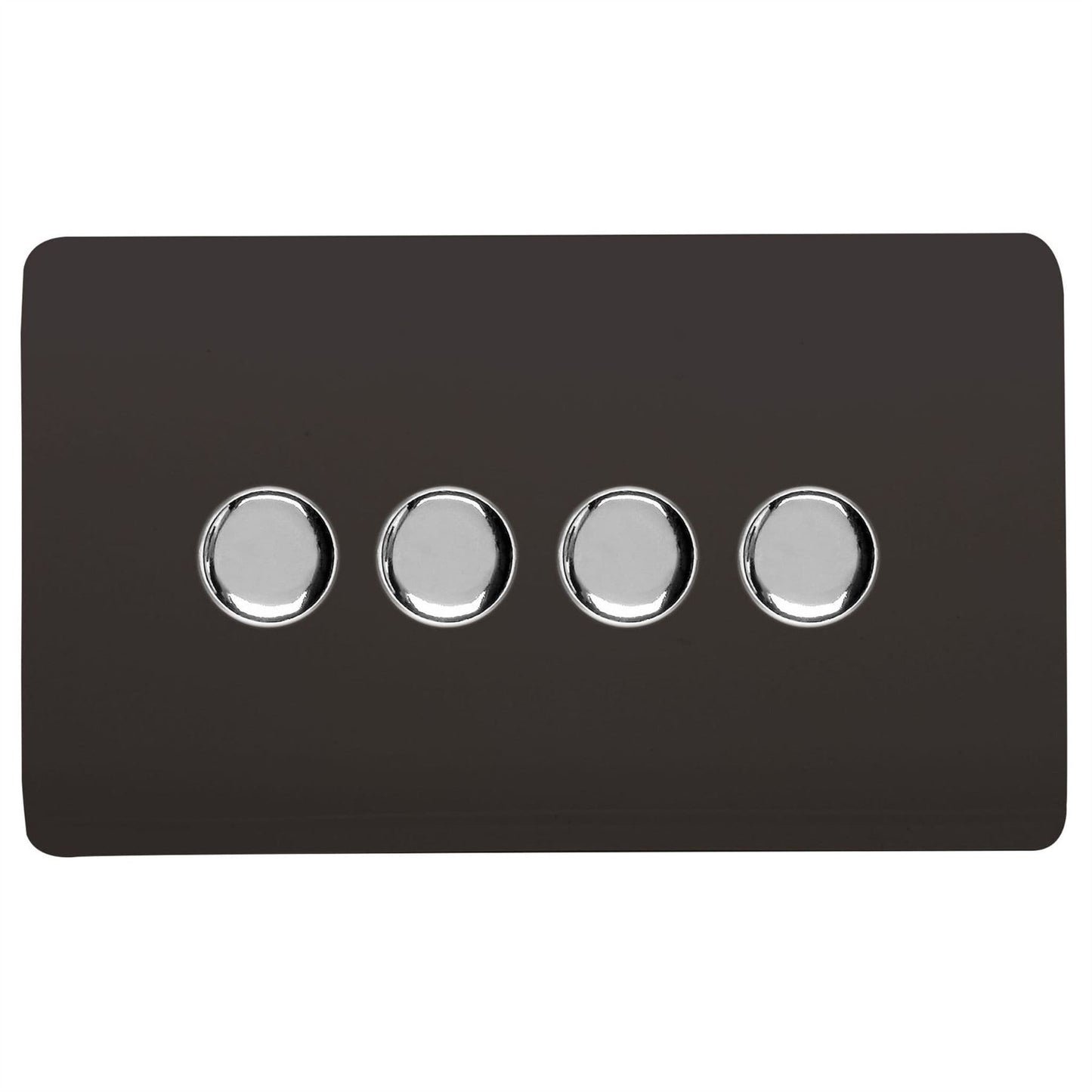 Trendi 4 Gang 2 Way 240V 100w LED Dimmer Screwless Raised Front Plate Plastic Artistic Modern Glossy 10 Amp Chrome Single Electrical Wall Light Switch in Mocha Brown - ART-4LDMDB