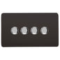 Trendi 4 Gang 2 Way 240V 100w LED Dimmer Screwless Raised Front Plate Plastic Artistic Modern Glossy 10 Amp Chrome Single Electrical Wall Light Switch in Mocha Brown - ART-4LDMDB