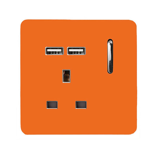Trendi 1 Gang Artistic Modern Glossy 13 Amp 2x2.1mA USB Switched Tactile Orange