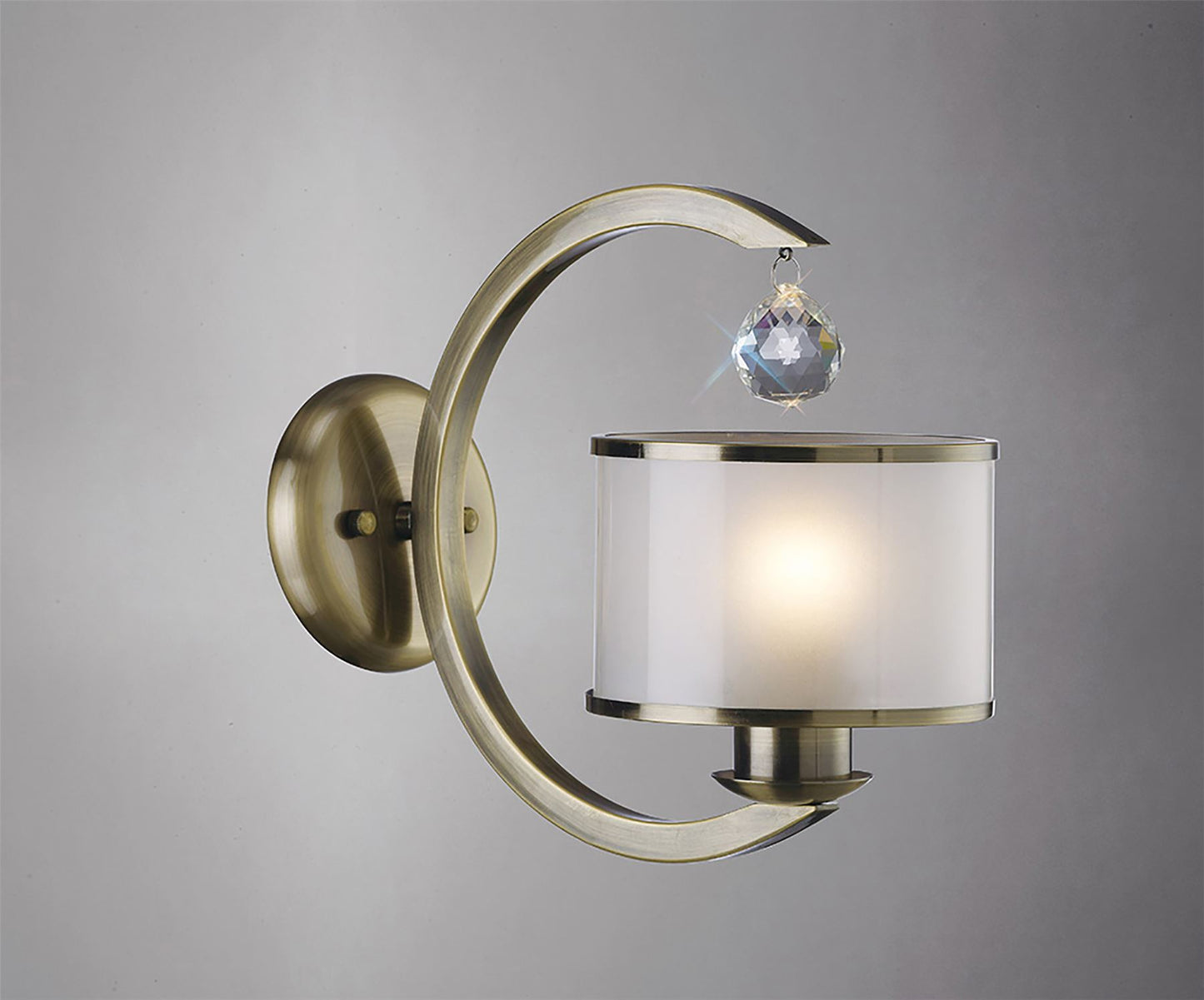 Diyas Lincoln Wall Light 1 Light E27 Antique Brass/Glass/Crystal