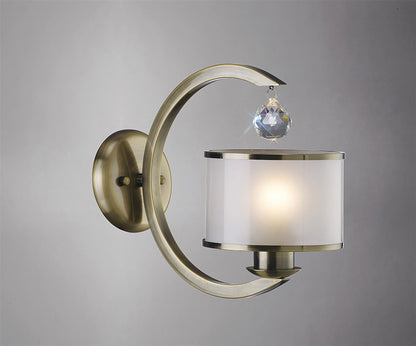 Diyas Lincoln Wall Light 1 Light E27 Antique Brass/Glass/Crystal