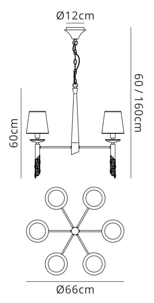 Mantra M3871 Tiffany Pendant 6+6 Light E14+G9, Antique Brass with Soft Bronze Shades & Clear Crystal