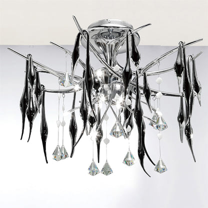 Diyas Cygnet  11 Light G4 Polished Chrome/Black Glass/Crystal, NOT LED/CFL Compatible Ceiling Pendant Light Fitting