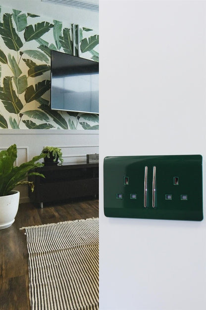 Trendi 2 Gang Artistic Modern Glossy 13 Amp Switched Plug Socket Dark Green (7 Pack)