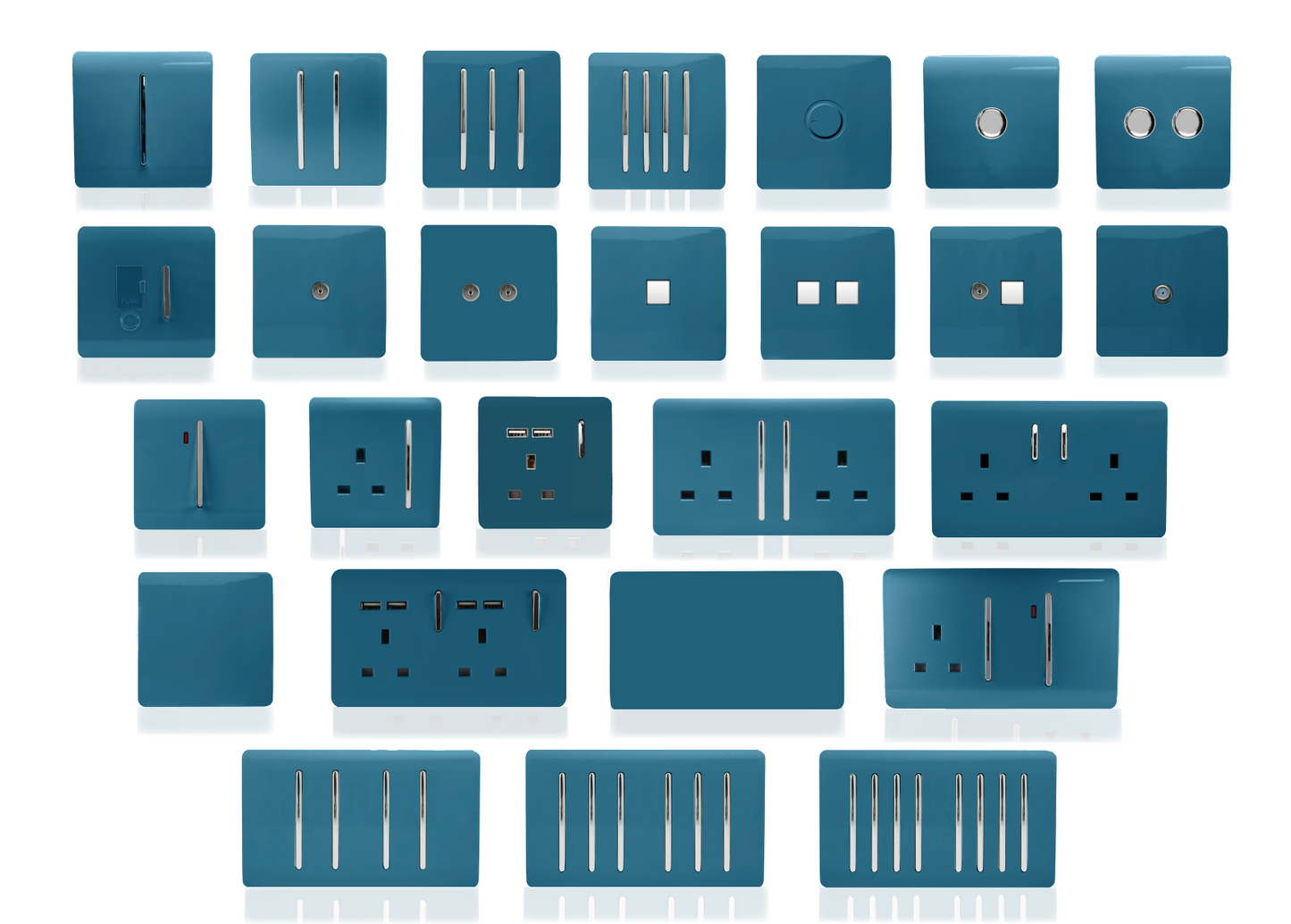 Trendi 2 Gang Artistic Modern Glossy 13 Amp 2 x 3.1mA USB Switched Plug Socket Ocean Blue