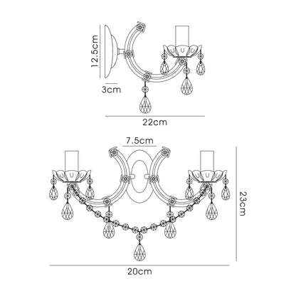 Deco Gabrielle Wall Light 2 Light E14 with Glass Sconce & Glass Droplets/Polished Chrome