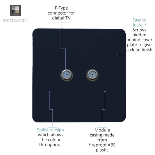 Trendi Switch 2 Gang Male F-Type Satellite Television Socket in Navy