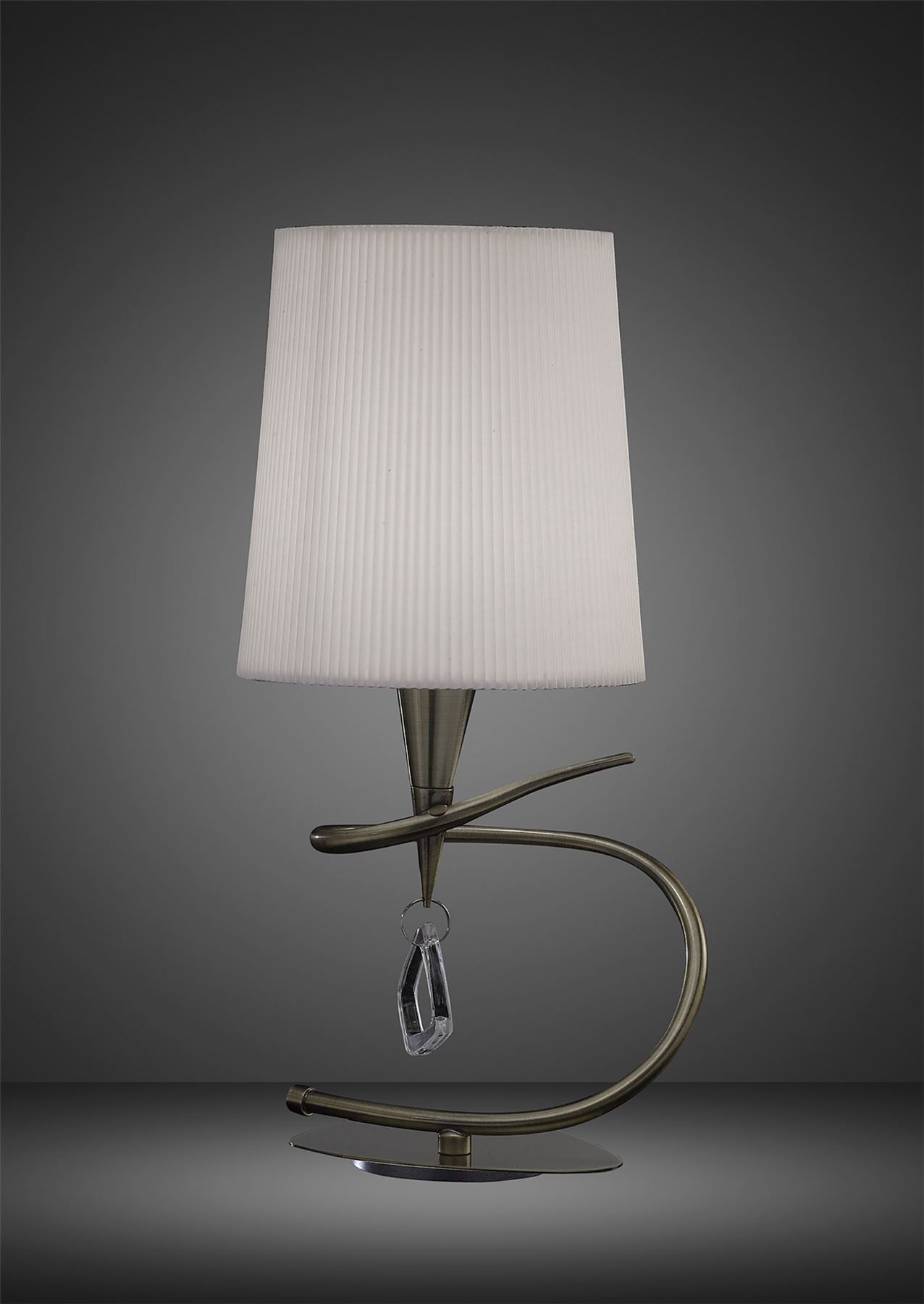 Mantra Mara Table Lamp 1 Light E14 Small, Antique Brass with Ivory White Shade