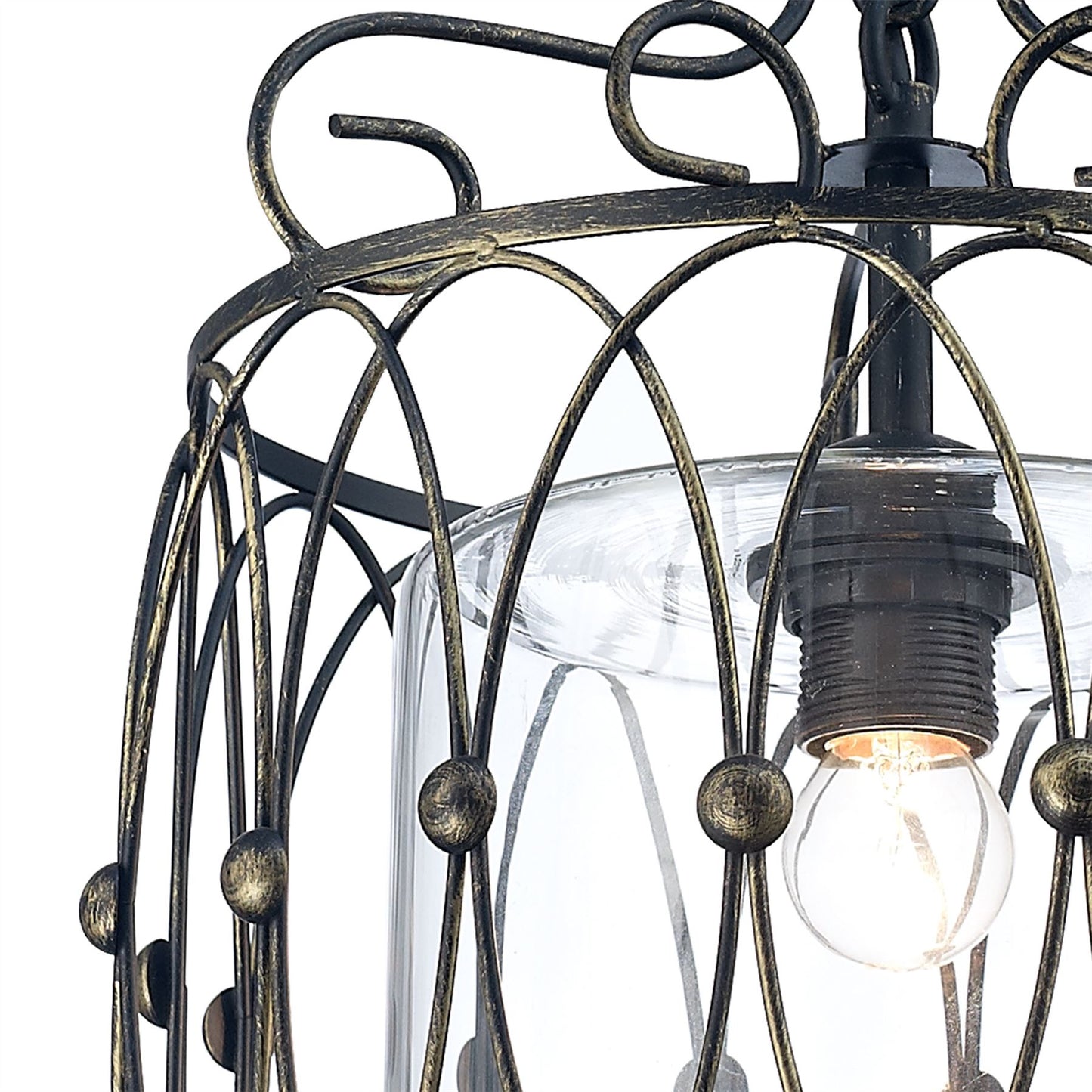 Diyas Malcolm 31cm Single  1 Light E27 Black/Gold with Clear Glass Ceiling Pendant Light Fitting