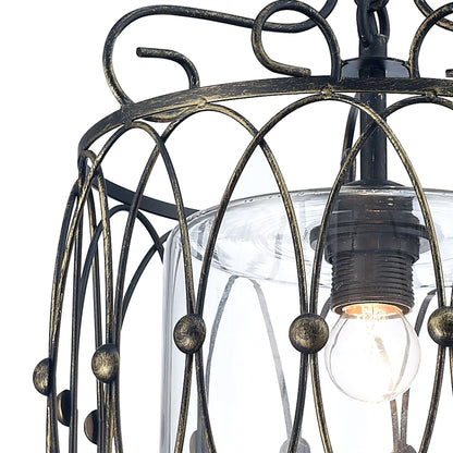 Diyas Malcolm 31cm Single  1 Light E27 Black/Gold with Clear Glass Ceiling Pendant Light Fitting