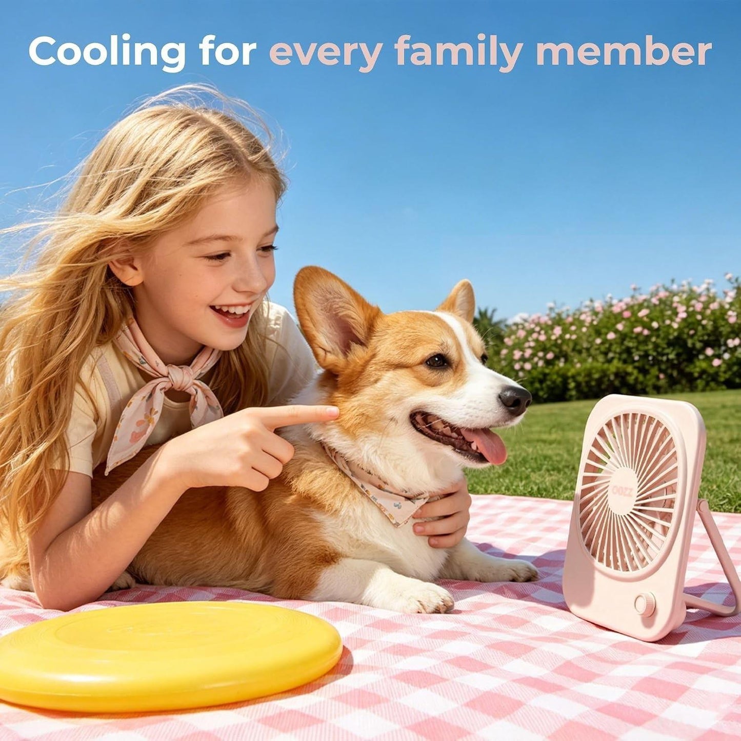 OOZZ Ultra-Slim Portable Desk Fan, Compact Personal Cooling Fan, Stepless Speed Control, USB-C Rechargeable Battery, Quiet Operation for Home & Office, OZ-4122 (Pink)