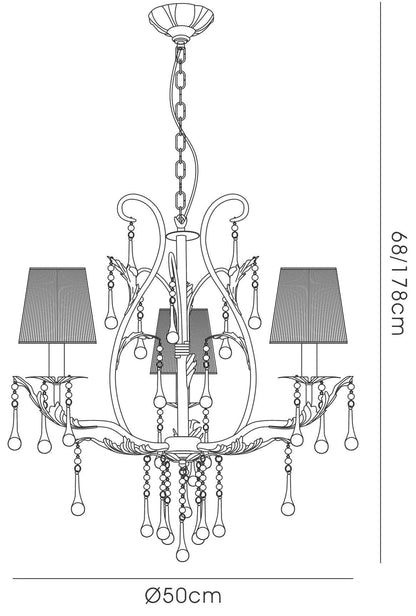 Diyas Flur 50cm  Round 3 Light E14 Black Ceiling Pendant Light Fitting