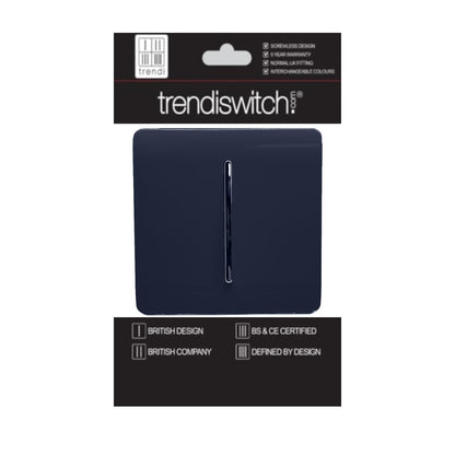 Trendi 1 Gang 2 Way 240V Screwless Artistic Modern Glossy 10 Amp Chrome Rocker Electrical Wall Light Switch in Navy Blue (5 pack)