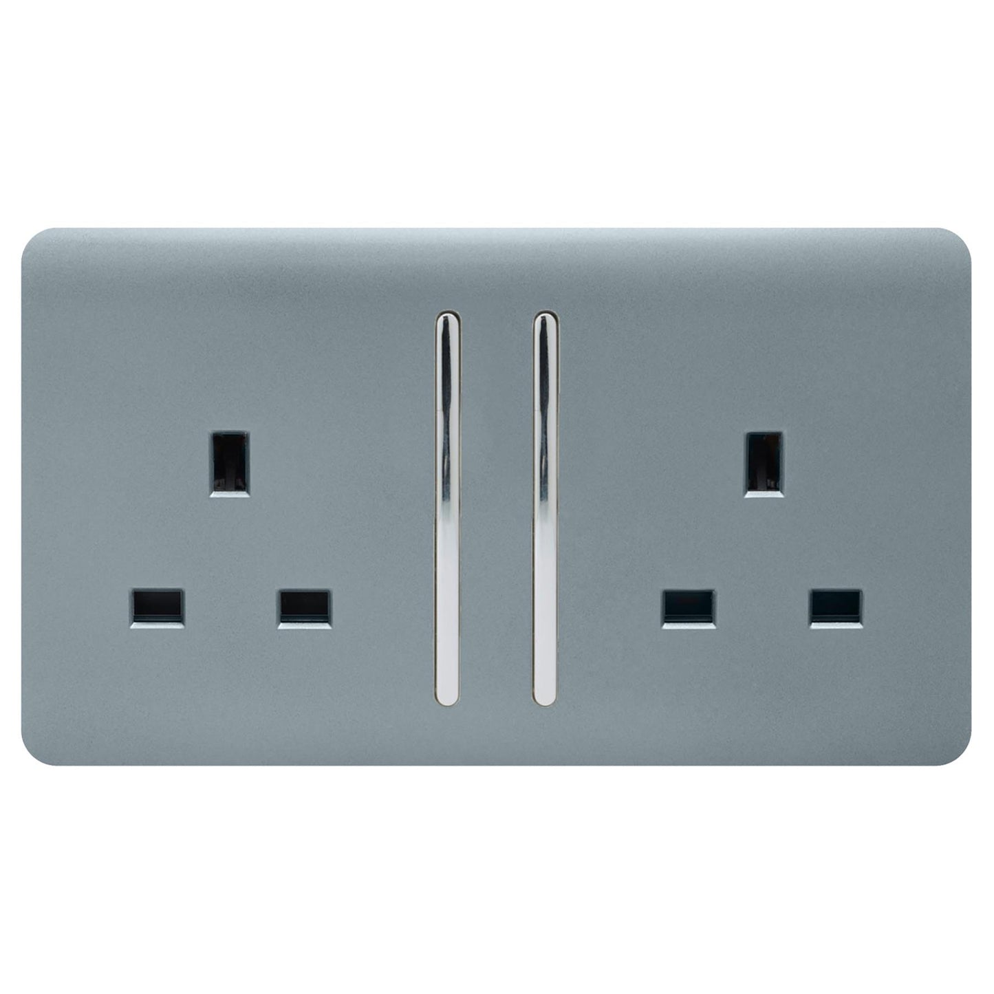 Trendi 2 Gang Artistic Modern Glossy 13 Amp Switched Tactile Plug Socket Cool Grey (5 Pack)