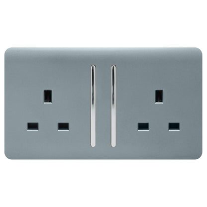 Trendi 2 Gang Artistic Modern Glossy 13 Amp Switched Tactile Plug Socket Cool Grey (5 Pack)