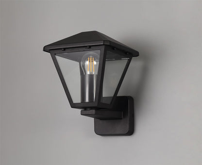 Deco Luqi Upward Wall Light, 1 x E27, IP44, Black/Clear Glass, 2yrs Warranty
