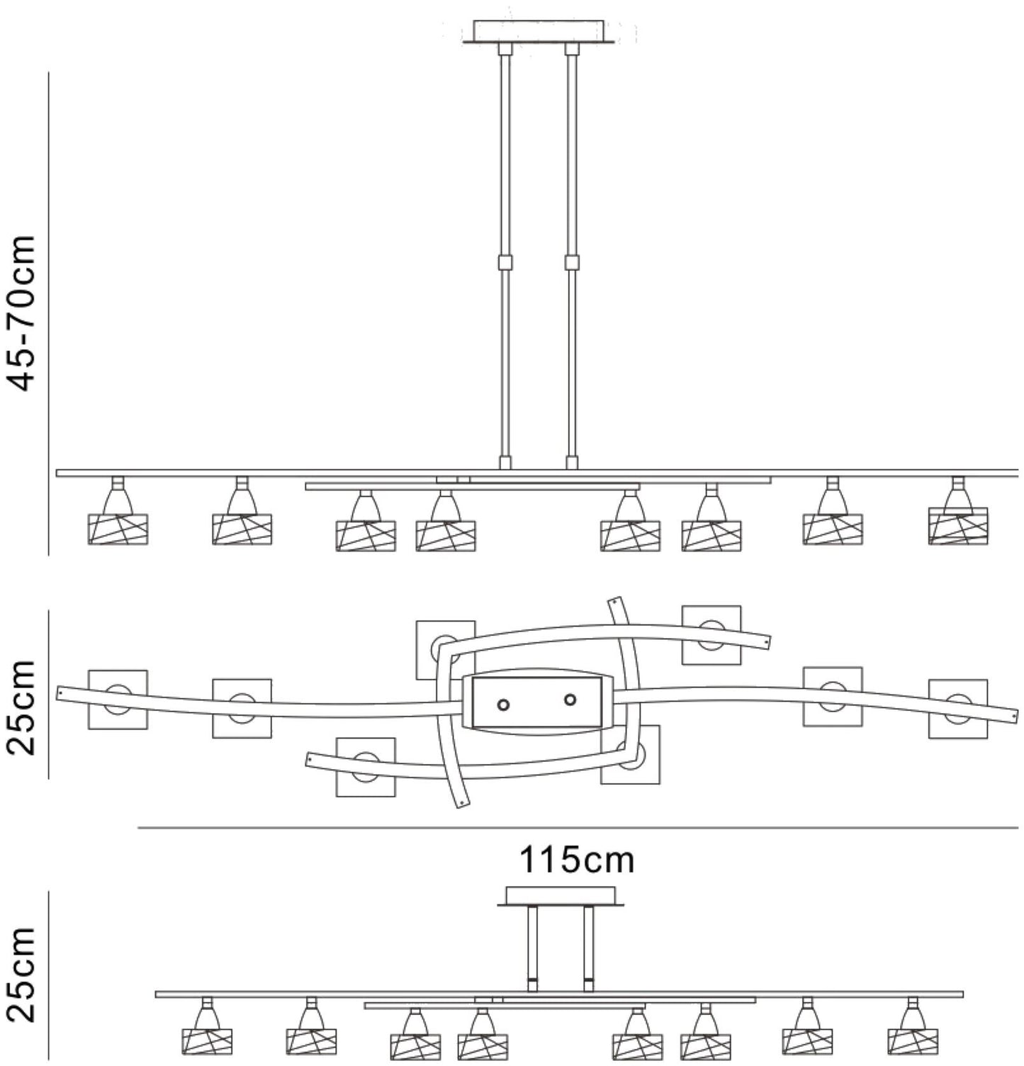 Mantra Zen PB Zen Rectangular Telescopic Convertible To Semi Flush 8 Light G9, Polished Brass