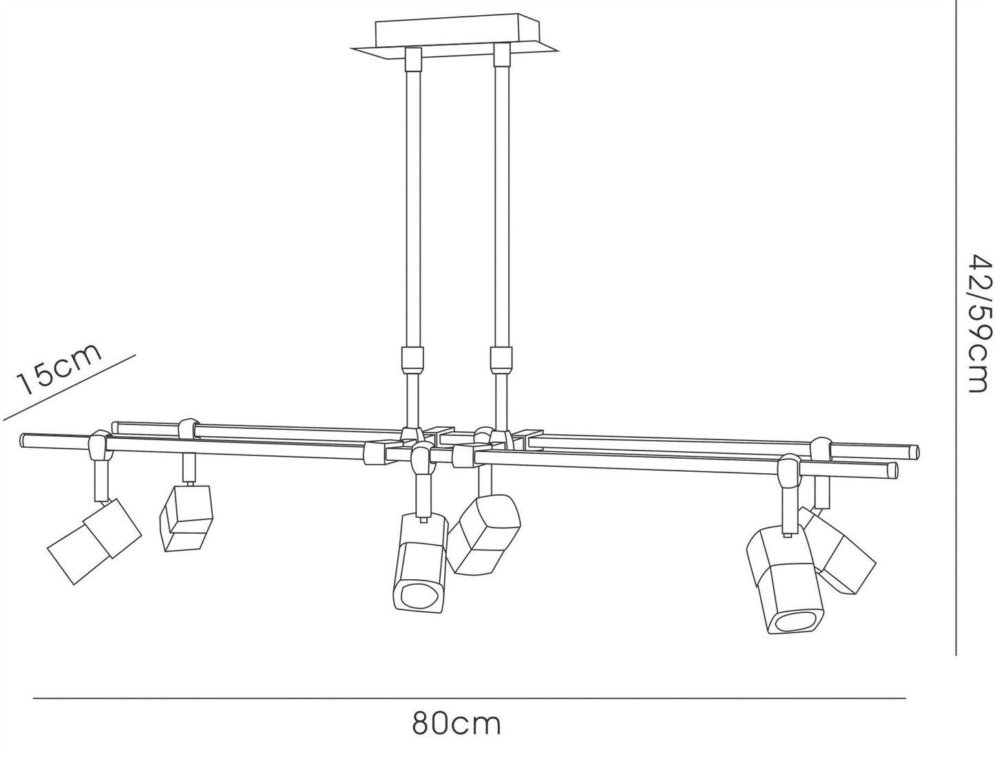 Diyas Ticino Rectangular Telescopic  6 Light G9 Satin Chrome Ceiling Pendant Light Fitting