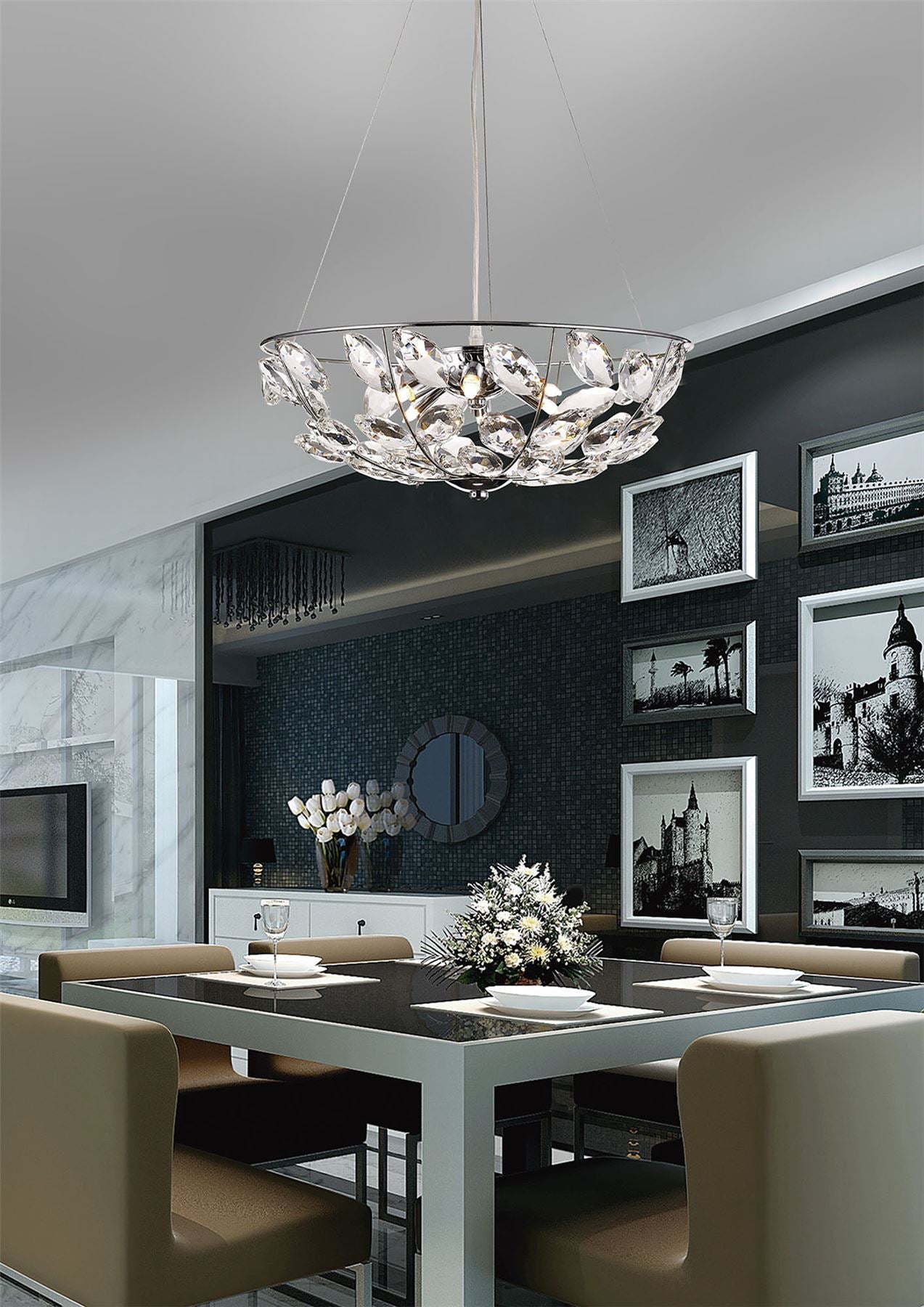 Diyas Galilea 45cm  6 Light G9 Polished Chrome/Crystal Ceiling Pendant Light Fitting
