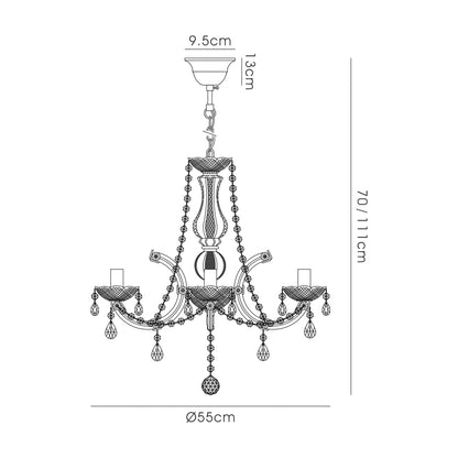 Deco Gabrielle Chandelier with Acrylic Sconce & Glass Droplets 8 Light E14 Mink Finish