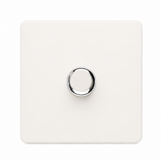 Trendi 1 Gang 2 Way 100w LED Dimmer Screwless 10 Amp Wall Light Switch in Matt White - ART-LDMMWH
