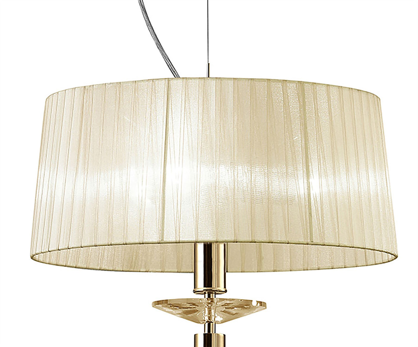 Mantra Tiffany 46cm Pendant 3+1 Light E27+G9, French Gold with Cream Shade & Clear Crystal
