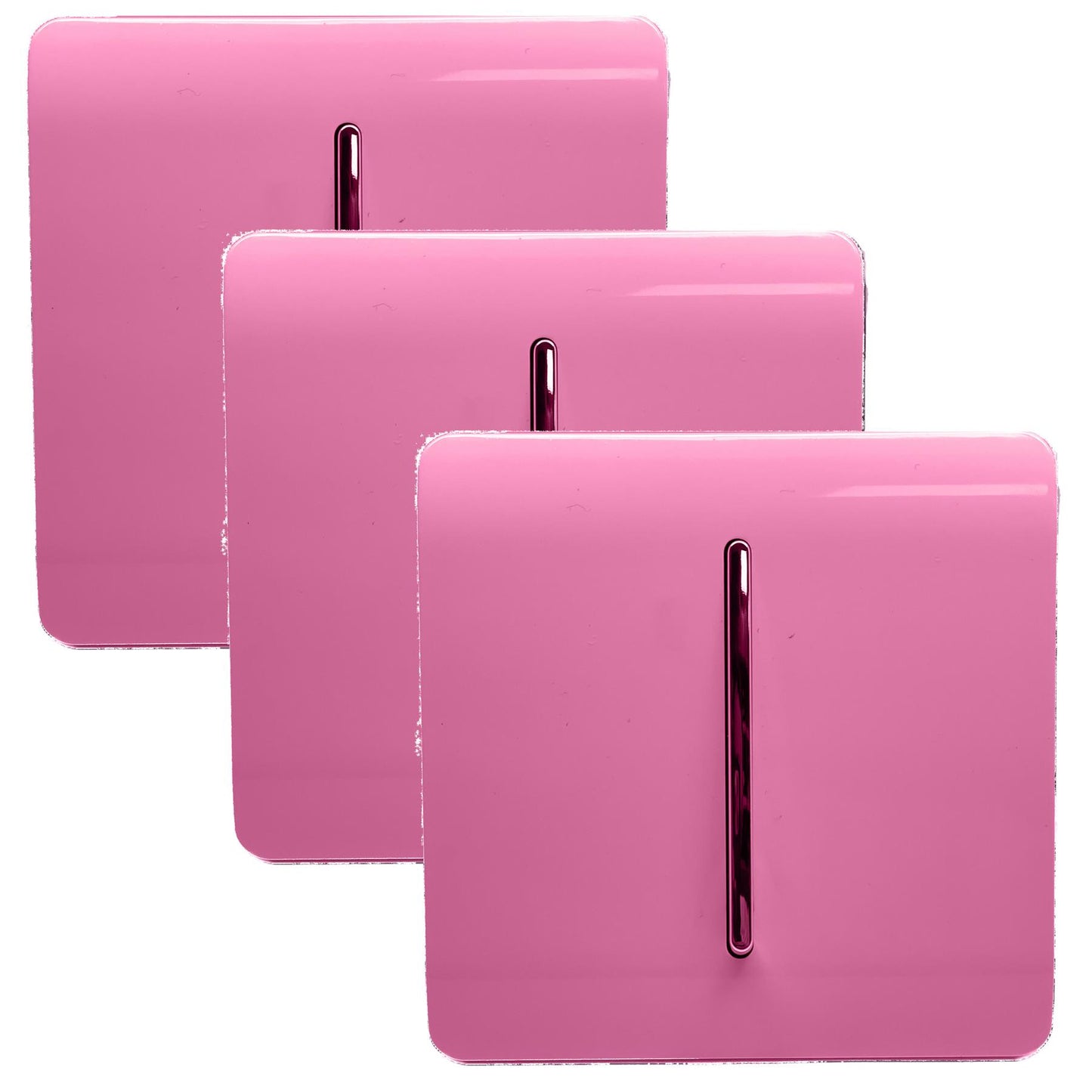 Trendi 1 Gang 2 Way 240V Screwless Artistic Modern Glossy 10 Amp Chrome Rocker Electrical Wall Light Switch in Candy Pink (3 pack)