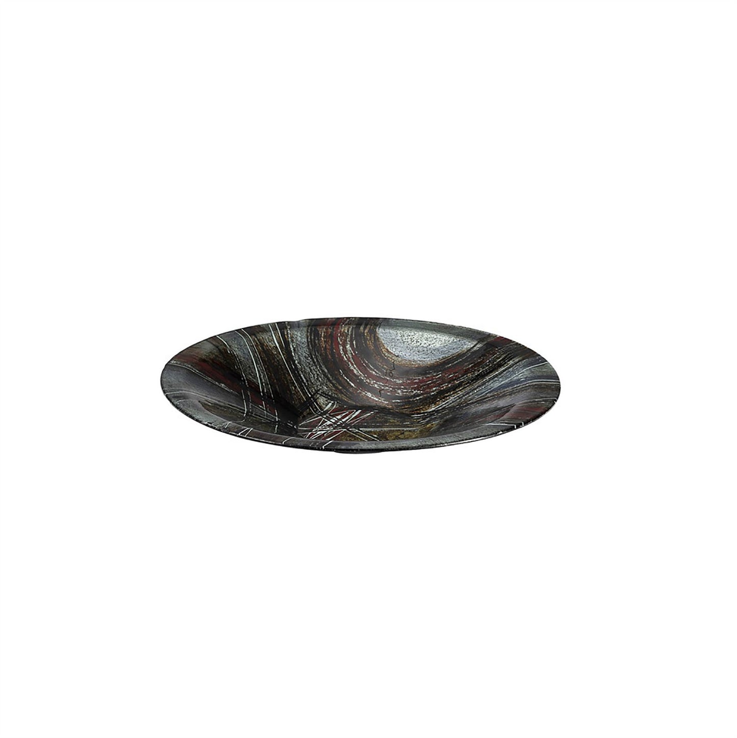 Diyas Home (DH) Lyra Glass Art Platter Round Silver/French Gold/Black Glitter