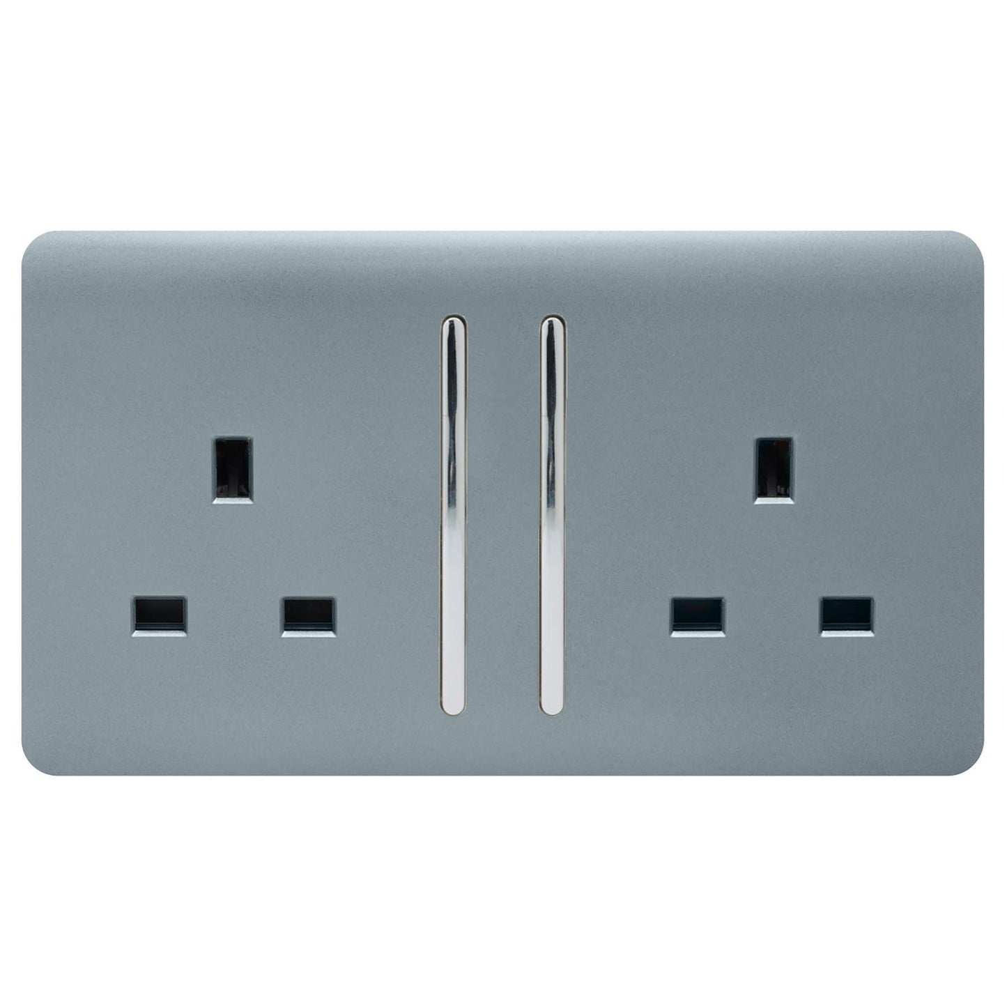 Trendi 2 Gang Artistic Modern Glossy 13 Amp Switched  Plug Socket Cool Grey  (3 Pack)