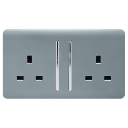 Trendi 2 Gang Artistic Modern Glossy 13 Amp Switched  Plug Socket Cool Grey  (3 Pack)