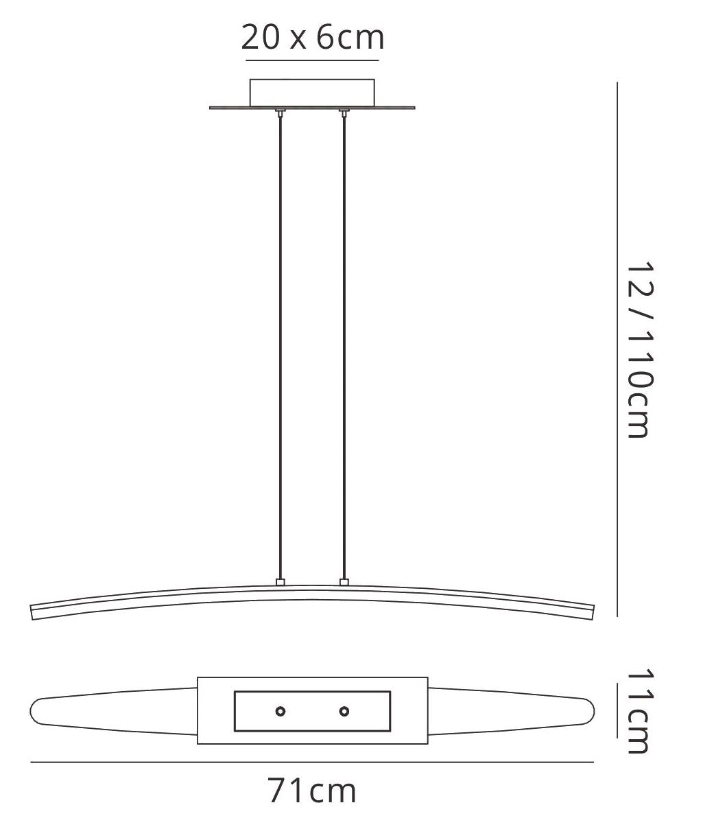Mantra M4081 Hemisferic Linear Pendant 20W LED 70cm Bar 3000K, 1800lm, Satin Aluminium/Frosted Acrylic, 3yrs Warranty