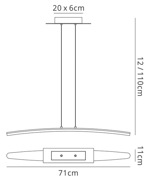 Mantra M4081 Hemisferic Linear Pendant 20W LED 70cm Bar 3000K, 1800lm, Satin Aluminium/Frosted Acrylic, 3yrs Warranty