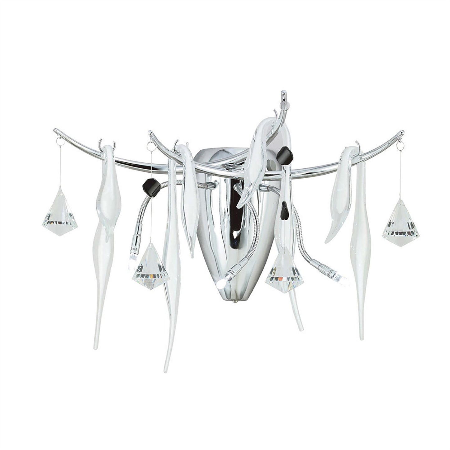 Diyas Cygnet Wall Light 3 Light G4 Polished Chrome/White Glass/Crystal, NOT LED/CFL Compatible