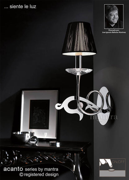 Mantra Acanto Wall Light Switched 1 Light E14, Polished Chrome with Black Shade