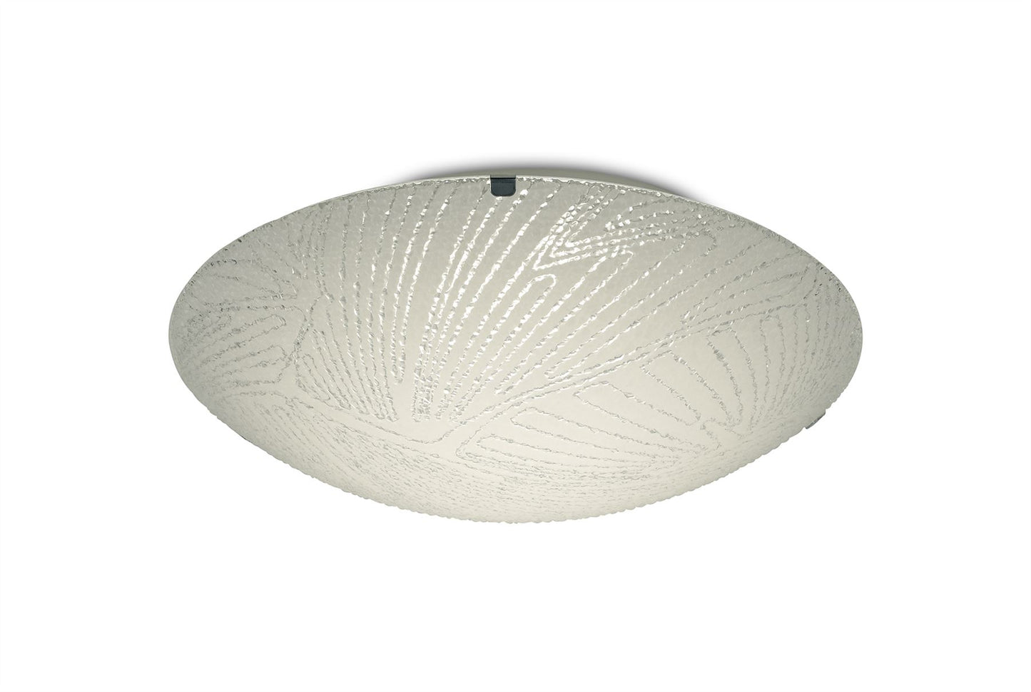 Deco Tassa 12W LED Small Flush Ceiling Light, 30cm Round, 4000K 950lm CRI80, Random Line Pattern Glass with Polished Chrome Detail