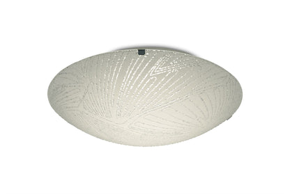 Deco Tassa 12W LED Small Flush Ceiling Light, 30cm Round, 4000K 950lm CRI80, Random Line Pattern Glass with Polished Chrome Detail