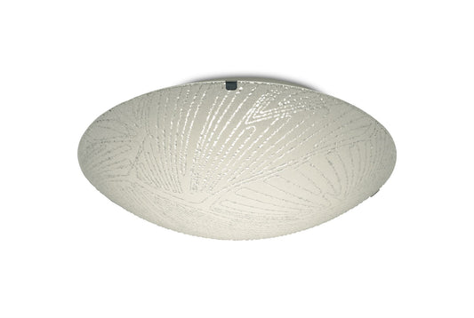 Deco Tassa 12W LED Small Flush Ceiling Light, 30cm Round, 4000K 950lm CRI80, Random Line Pattern Glass with Polished Chrome Detail