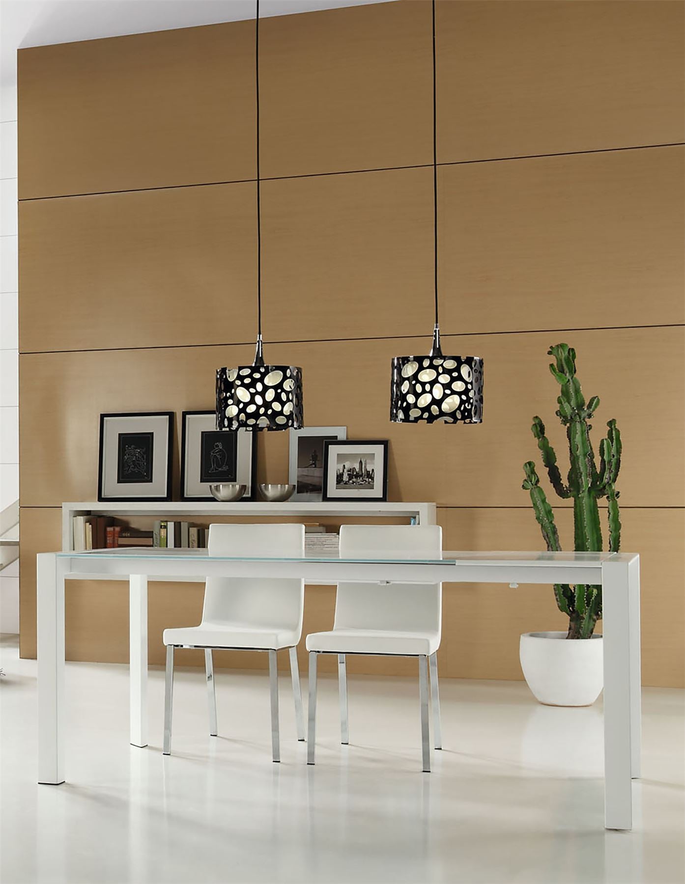 Mantra Lupin Linear Pendant 2 Light E27 Line, Gloss Black/White Acrylic/Polished Chrome, CFL Lamps INCLUDED