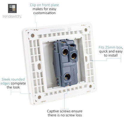 Trendi 1 Gang 2 Way Rocker Single Plate Tactile Light Switch Matt White - ART-SS2MWH