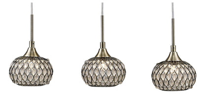 Diyas Chelsie Linear  3 Light G9 Line Antique Brass/Clear Beaded Glass Ceiling Pendant Light Fitting